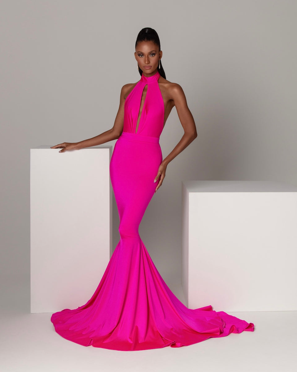open lace back dress Ginger Yellow Deep V-neck Prom Party Gowns with Chapel Train Chic Simp