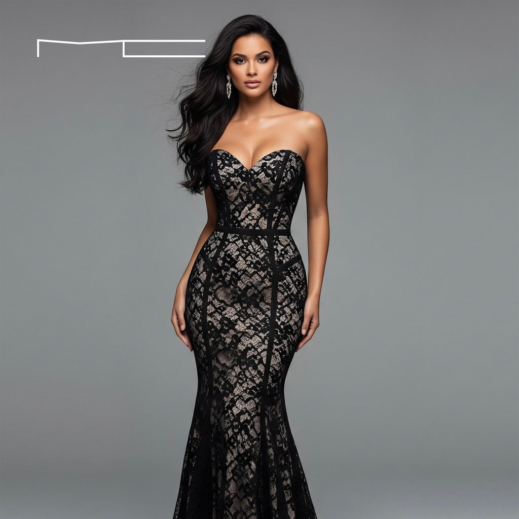 Black Lace Sweetheart Gown 4