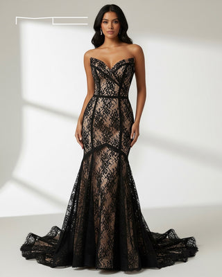 Black Lace Sweetheart Gown 5