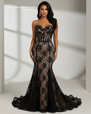 Black Lace Sweetheart Gown 7