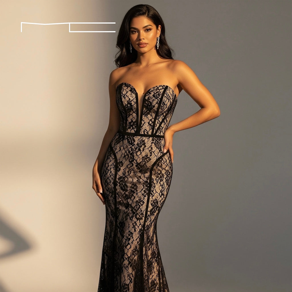 Black Lace Sweetheart Gown 8