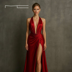 Plunging High Slit Dress